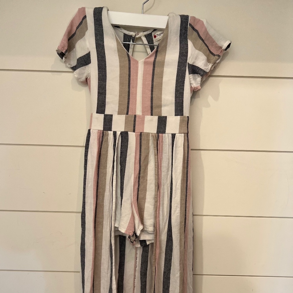 Poppies & Roses Striped Short Sleeve Maxi Romper